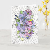 ラベンダーとピンクの花のグリーティングカード カード (黄色い花)