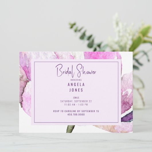 ラベンダーとピンクウォーターカラーフローラ 招待状 (スタンド正面)