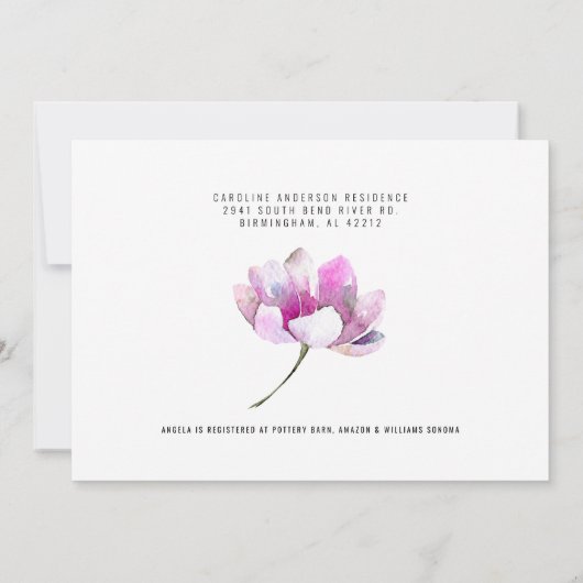 ラベンダーとピンクウォーターカラーフローラ 招待状 (裏面)