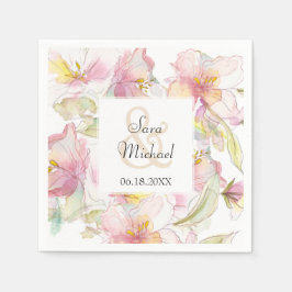 ラベンダーとピンクパステルウォーターカラー結婚フローラ スタンダードカクテルナプキン