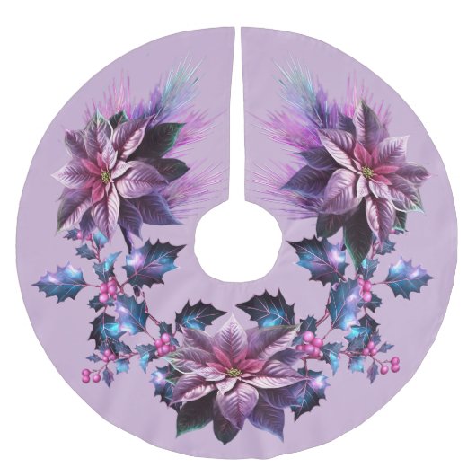 ラベンダーとピンクポインセチア ブラッシュドポリエステルツリースカート (正面)