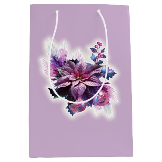ラベンダーとピンクポインセチア ミディアムペーパーバッグ (正面)