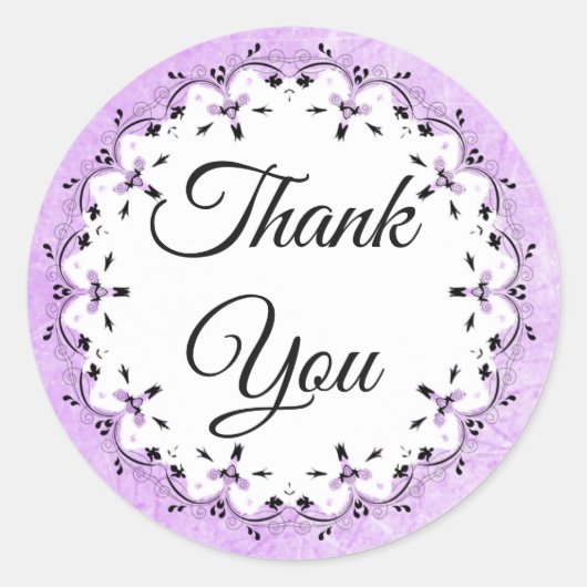 ラベンダーとブラックのステッカー ラウンドシール (正面)