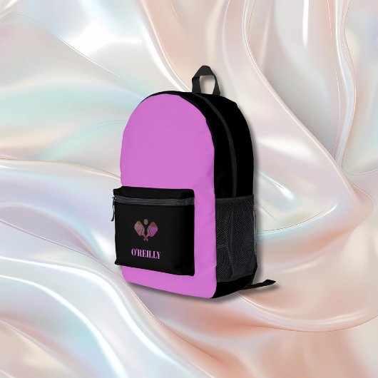 ラベンダーとブラックモノグラムモダンピックボール プリントバックパック