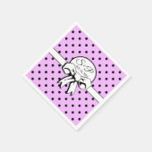 ラベンダーとブラック水玉模様ホワイトボウのパーソナライズ スタンダードカクテルナプキン (角)