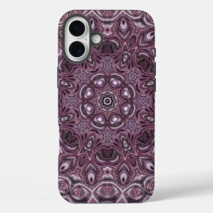 ラベンダーとプラムのマーブルマンダラ模様 iPhone 16 PLUSケース