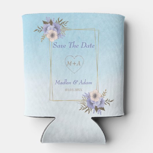 ラベンダーとベージュの花の金ゴールド枠 缶クーラー (裏面)