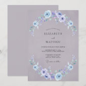 ラベンダーとペリウィンクルのリースの結婚式 招待状 (正面/裏面)