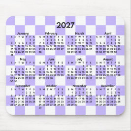 ラベンダーとホワイトの市松模様のウィムジカル 2027年カレンダー マウスパッド