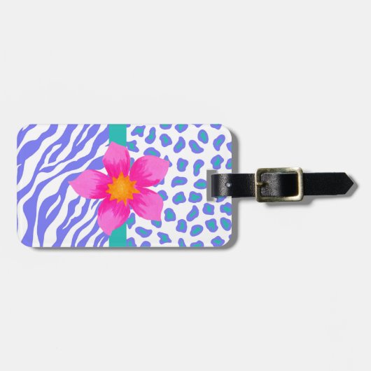 ラベンダーとホワイトゼブラ&チータピンクの花 ラゲッジタグ (正面横)