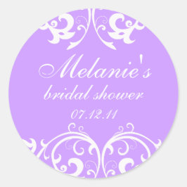 ラベンダーとホワイトダマスクブライダルシャワーシール ラウンドシール