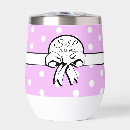 ラベンダーとホワイト水玉模様ホワイトボウをパーソナライズ