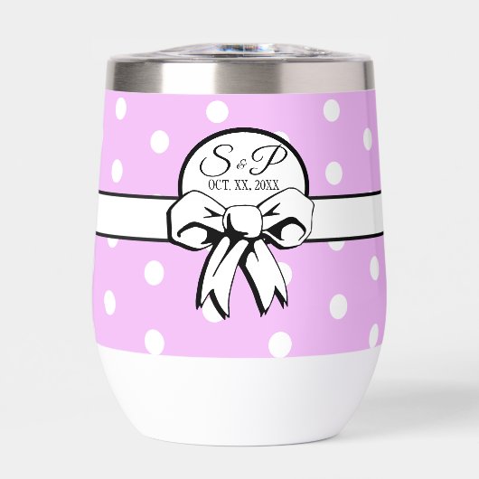 ラベンダーとホワイト水玉模様ホワイトボウをパーソナライズ (正面)