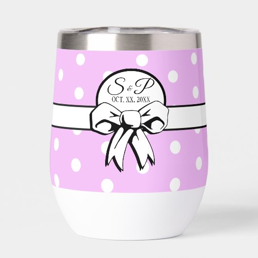 ラベンダーとホワイト水玉模様ホワイトボウをパーソナライズ (背面)