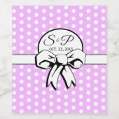 ラベンダーとホワイト水玉模様ホワイトボウをパーソナライズ ワインラベル (シングルラベル)