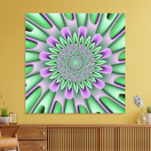 ラベンダーとミントグリーンのフラクタル花 キャンバスプリント (インサイチュ (リビング))