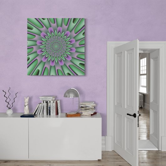 ラベンダーとミントグリーンのフラクタル花 キャンバスプリント
