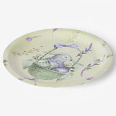 ラベンダーとミントグリーンイースターバニーバスケット ペーパープレート (アングル)