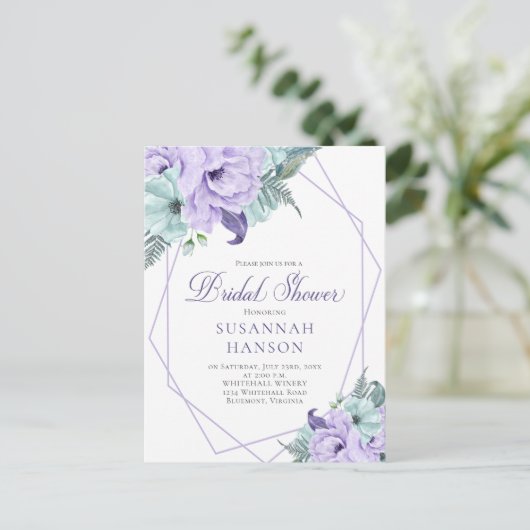 ラベンダーとミントジオメトリック牡丹ブライダルシャワー ポストカード (スタンド正面)