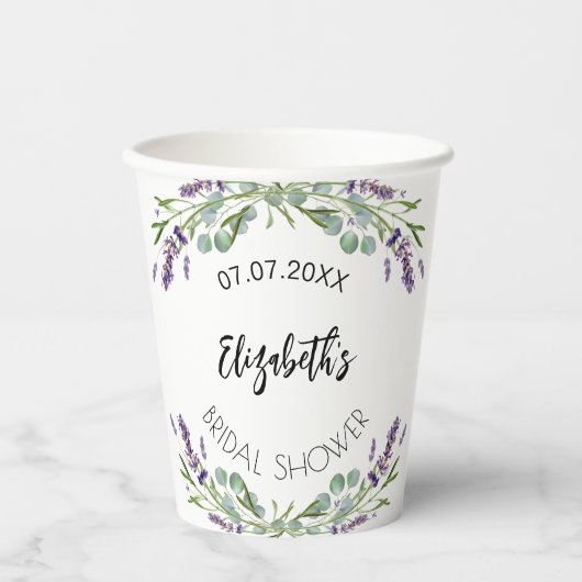 ラベンダーとユーカリのグリーンが美しいブライダルシャワー 紙コップ (正面)