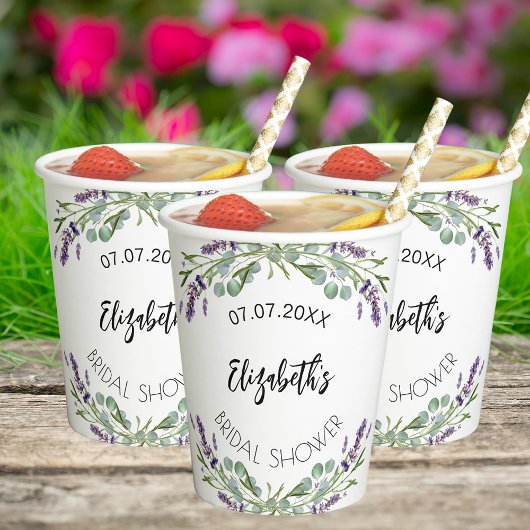 ラベンダーとユーカリのグリーンが美しいブライダルシャワー 紙コップ