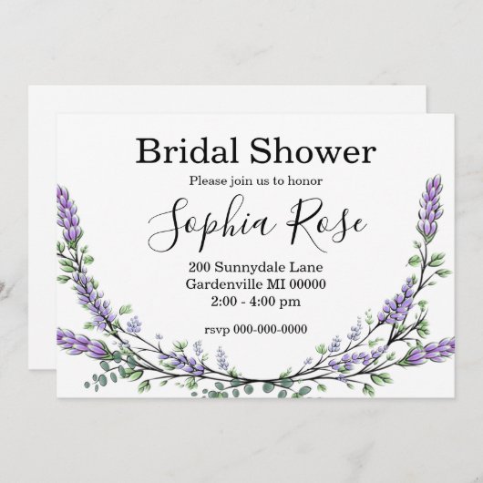 ラベンダーとユーカリのブライズシャワー 招待状 (正面/裏面)