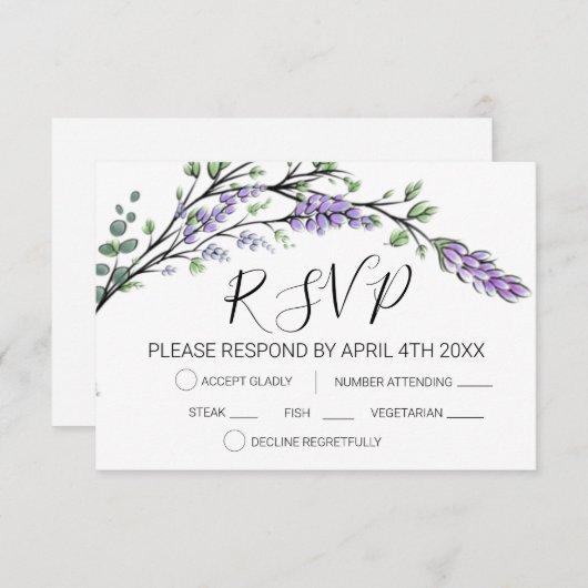 ラベンダーとユーカリの出欠カード 出欠カード (正面/裏面)