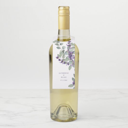 ラベンダーとユーカリの名前と日付ワイ結婚ンの ボトルネックタグ (ボトル)