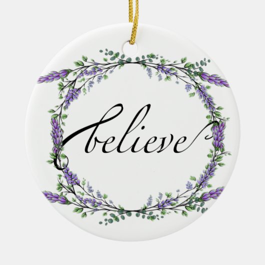 ラベンダーとユーカリの水彩フローラ信じ セラミックオーナメント (正面)