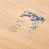 ラベンダーとユーカリの結婚式の日付を保存 アクリル招待状 (レイダウン)