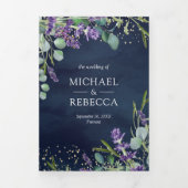 ラベンダーとユーカリ海軍ブルーQRコード結婚ズ 三つ折り招待状 (カバー)