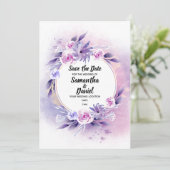 ラベンダーとライトパープルバラ水彩 セーブザデート (スタンド正面)