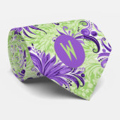 ラベンダーとライムグリーンのモノグラム ネクタイ (ロール)