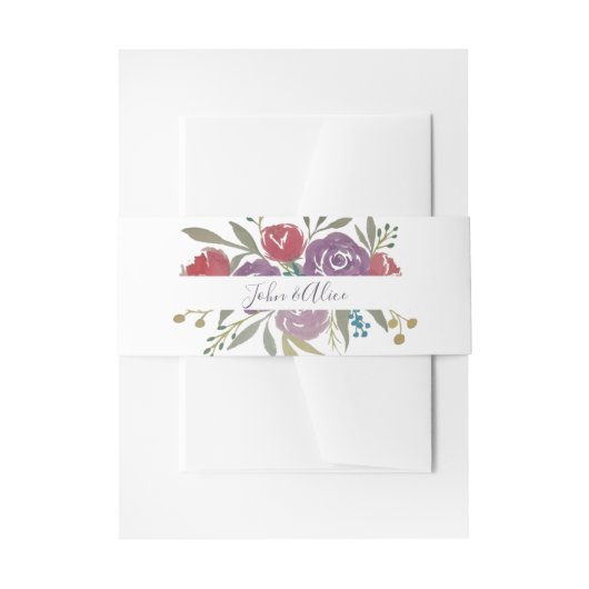 ラベンダーとレッドウォーターの色のフローラ結婚ズ 招待状ベリーバンド (正面例)