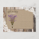 ラベンダーとレースの素朴木の板は日付を保存 案内ポストカード (裏面)