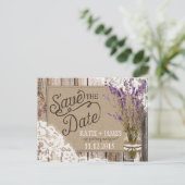 ラベンダーとレースの素朴木の板は日付を保存 案内ポストカード (スタンド正面)