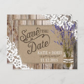 ラベンダーとレースの素朴木の板は日付を保存 案内ポストカード (正面/裏面)