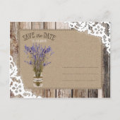 ラベンダーとレースの素朴木の板は日付を保存 案内ポストカード (裏面)