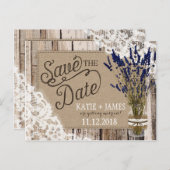 ラベンダーとレースの素朴木の板は日付を保存 案内ポストカード (正面/裏面)