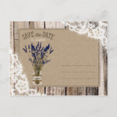 ラベンダーとレースの素朴木の板は日付を保存 案内ポストカード (裏面)