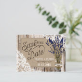 ラベンダーとレースの素朴木の板は日付を保存 案内ポストカード (スタンド正面)