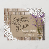 ラベンダーとレースの素朴木の板は日付を保存 案内ポストカード (正面/裏面)