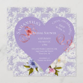 ラベンダーとレースハートブライダルシャワー招待 招待状 (正面/裏面)