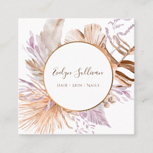 ラベンダーと桃の花束の名刺 スクエア名刺 (正面)