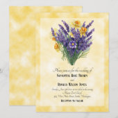 ラベンダーと水仙の黄色い背景の結婚式 招待状 (正面/裏面)