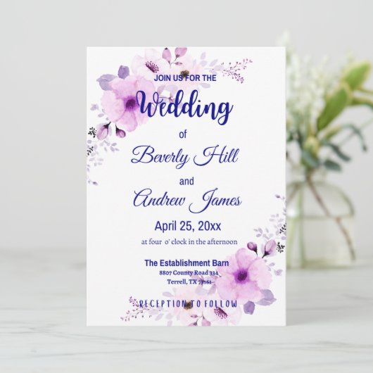 ラベンダーと海軍のカスタマイズ可能な結婚式の招待 招待状 (スタンド正面)