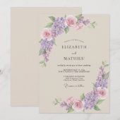 ラベンダーと淡いピンクの藤の結婚式 招待状 (正面/裏面)