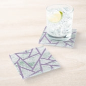 ラベンダーと淡い色の緑モザイク模様 ガラスコースター (アングル)