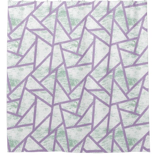 ラベンダーと淡い色の緑モザイク模様 シャワーカーテン (正面)