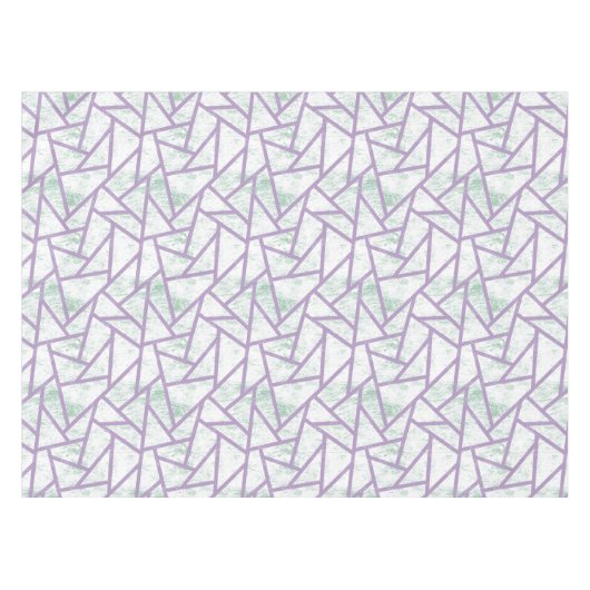 ラベンダーと淡い色の緑モザイク模様 テーブルクロス (正面(横))